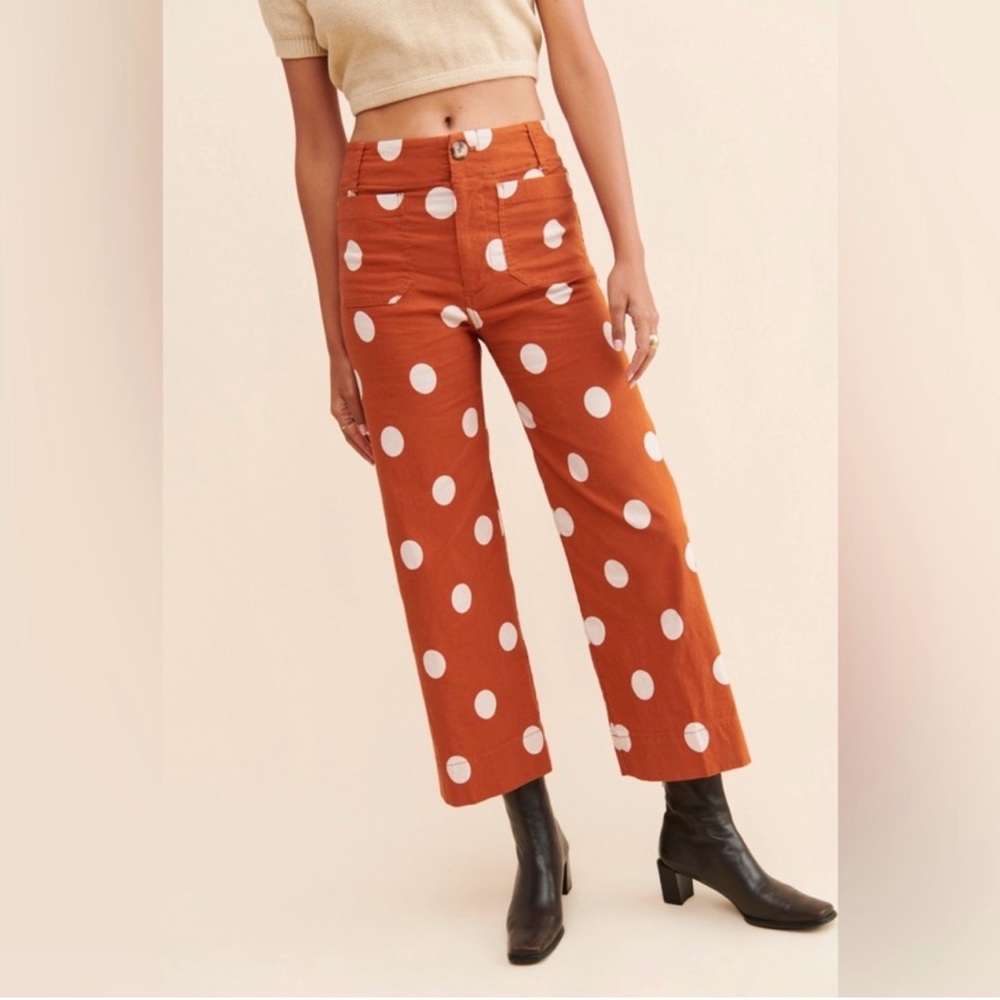 Maeve Colette Pant Orange and White Polka Dot
